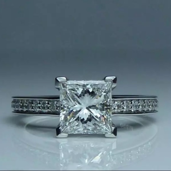 Jewelry - 14K White Princess Square Diamond Engagement Ring